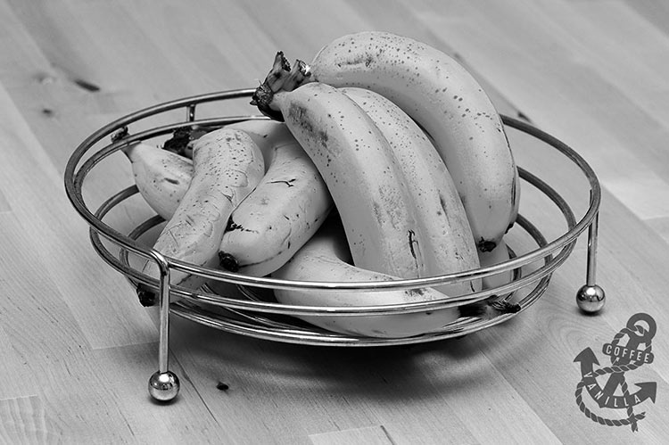 very ripe spotted bananas in a fruit bowl