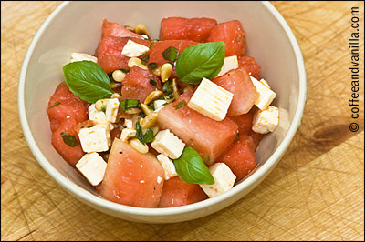 watermelon feta pine nuts salad with basil