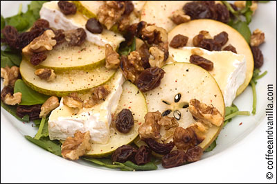 cheese salad with leaves fruits and nuts