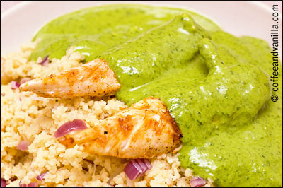 smoked paprika chicken coriander cous cous avocado green sauce