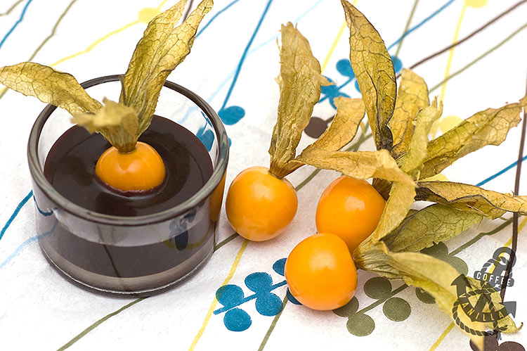 Valentine's Day snack physalis berries and chocolate