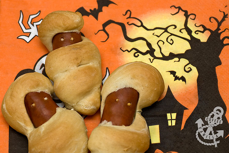 scary sausage mummies for Halloween