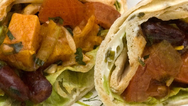 Mexican Style Roasted Sweet Potato & Mixed Bean Wraps