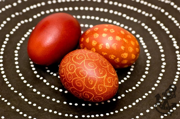 wax and onion shell dyed eggs