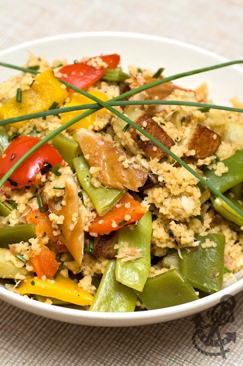 quick smoked mackerel recipe cous cous salad with roasted peppers green beans