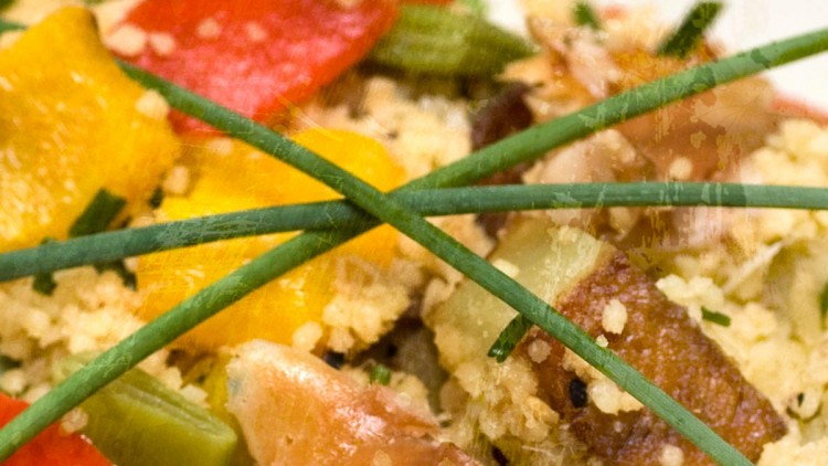 Warm Couscous, Roasted Potato and Smoked Mackerel Salad