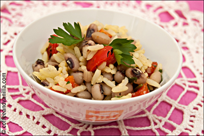 smoked pepper black eye bean rice salad