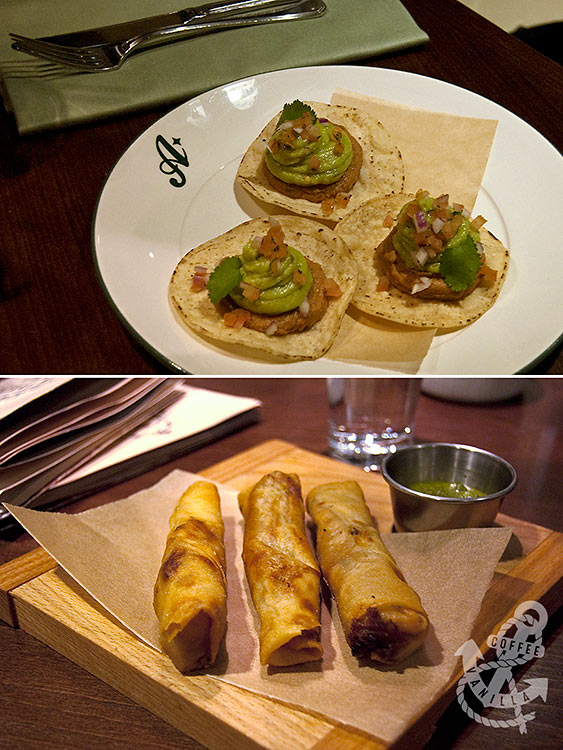 avocado tostados and chimichangas at All Star Lanes