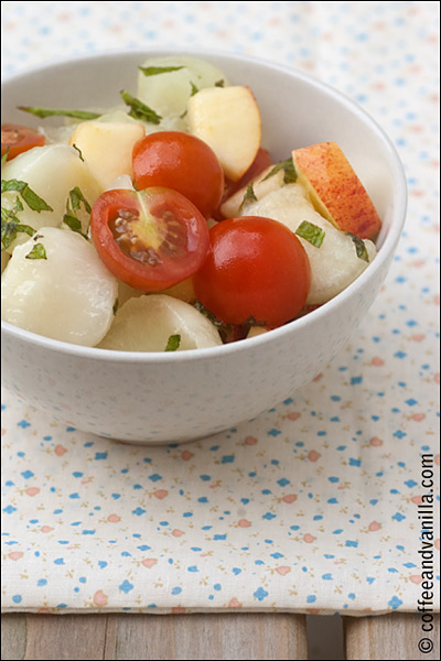 fruit salad with mint and lemon dressing