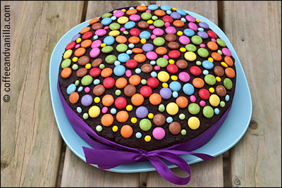 Smarties birthday cake strawberry blueberry vanilla cake