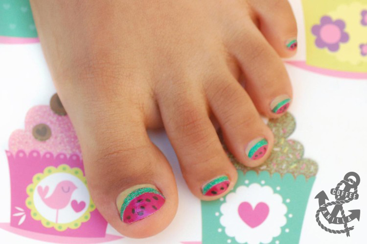 cute watermelon toes kids nail art for summer 