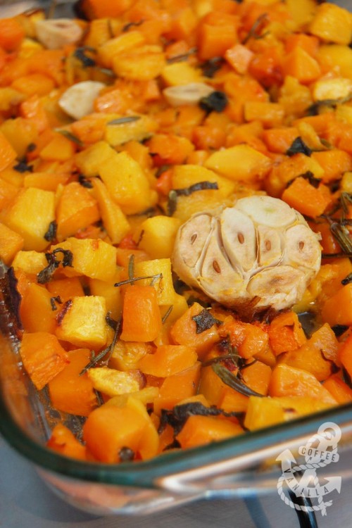 roasted mixed winter squash with rosemary sage and garlic