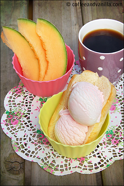 gelato ice cream and brioche roll Sicily style breakfast