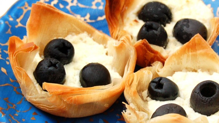 Filo Pastry Nests with Feta Cheese & Black Olives