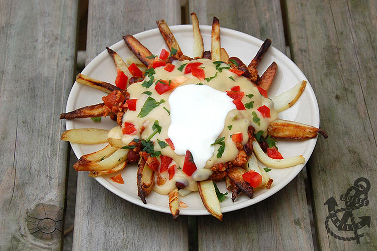 healthier take on Taco Bell's fries topped with mince meat and cheese sauce