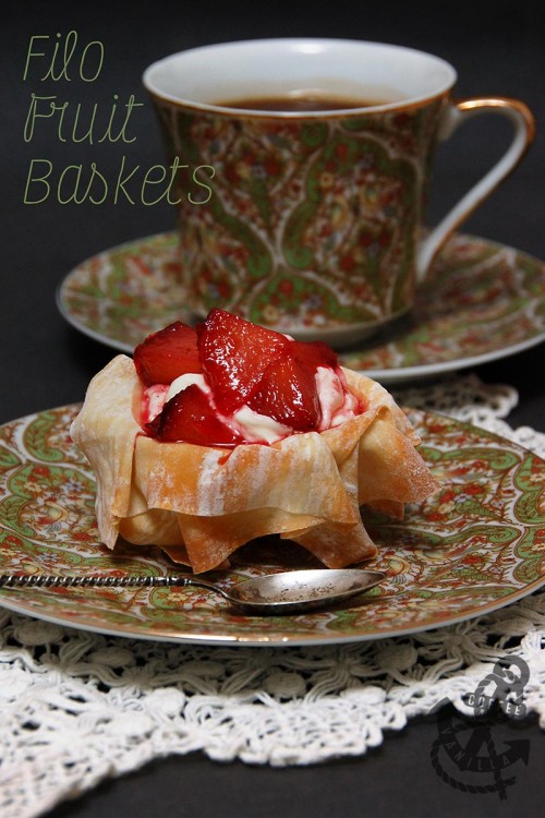 filo pastry recipe filled with spiced plums and whipped cream