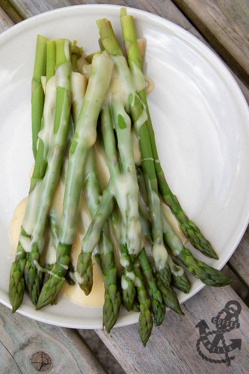 boiled asparagus with cheese sauce