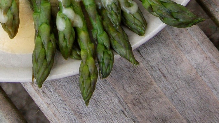 Boiled Asparagus Spears Served with Cheese Sauce