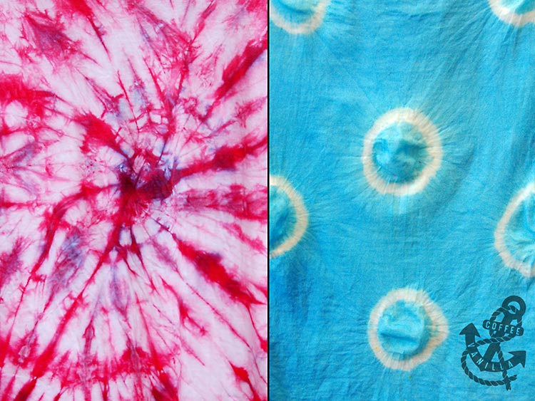 red blue fabric textile dye t-shirt tie dyed with marbles