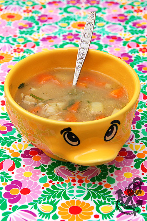 traditional Polish barley soup made with leftover chicken bones