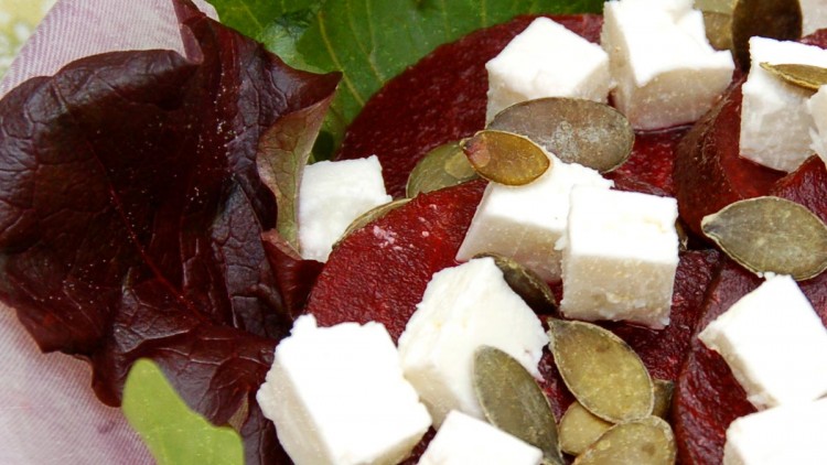 Beetroot Salad with Rocket Leaves, Toasted Pumpkin Seeds and Feta Cheese