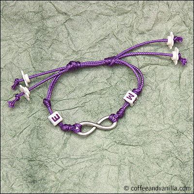 infinity charm alphabet beads Lego flowers waxed cord