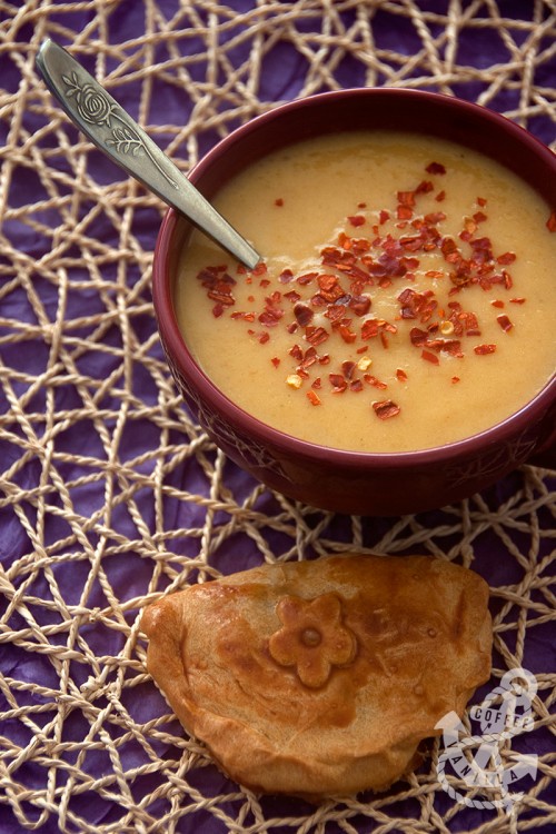 Halloween soup pumpkin spicy chilli flakes ginger