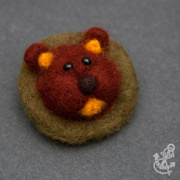 badger brooch made out of merino wool