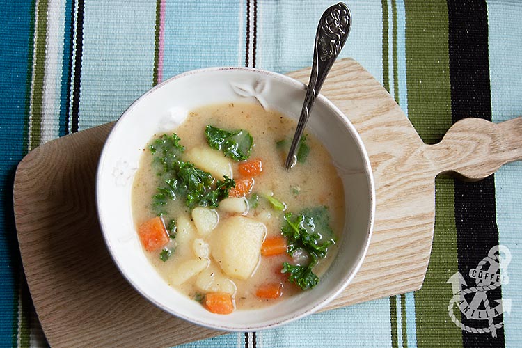 dairy-free gluten-free vegetarian vegan chunky potato soup recipe for Credit Crunch Munch