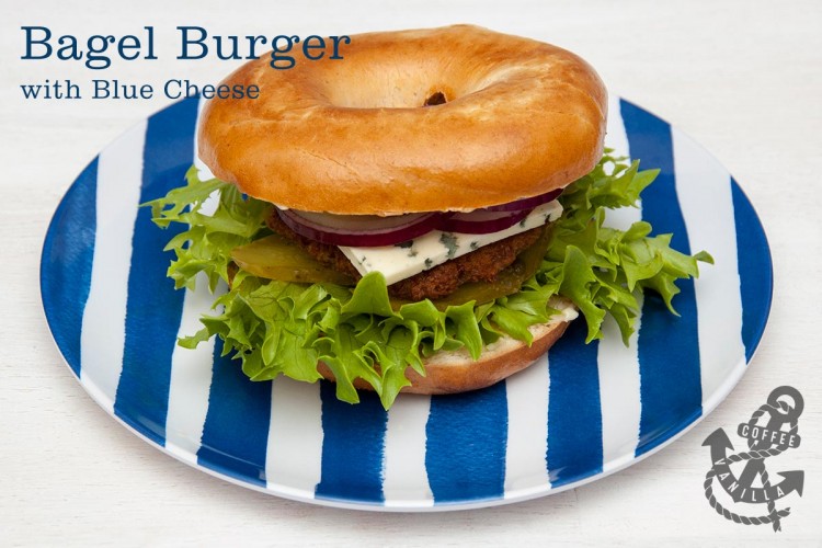 burgers with blue cheese red onion and pickled cucumbers 