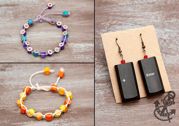 geeky earrings handmade jewellery crayon bracelets