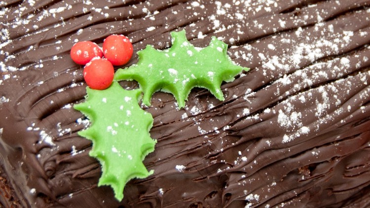 Chocolate & Orange Yule Log with Fondant Holly