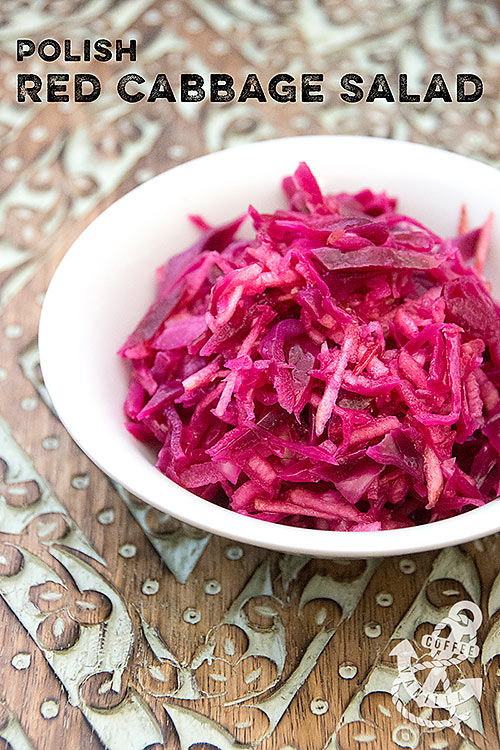 Polish boiled red cabbage salad recipe with apple and onion 