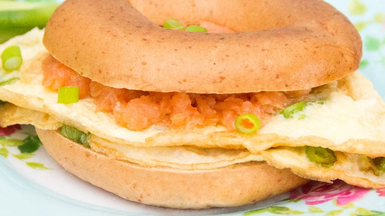 Egg Salmon Bagel Sandwich with Spring Onions – Gluten Free