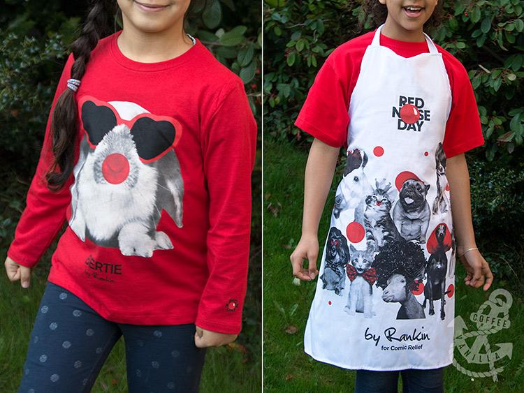 Red Nose Day shirt and apron 