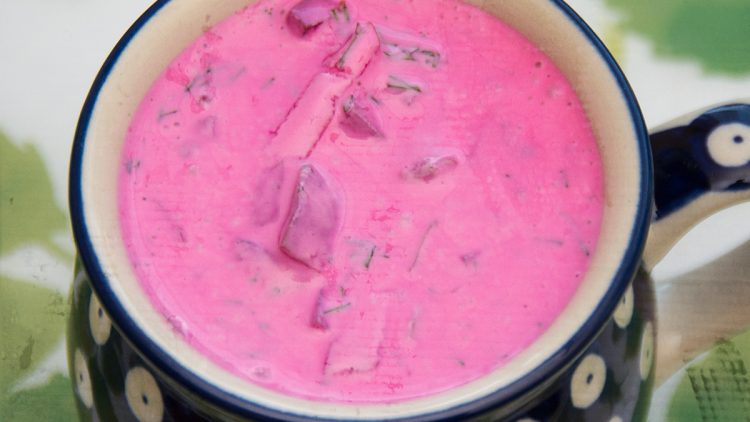 Super Easy Chłodnik – Polish Yoghurt Soup with Beets & Dill