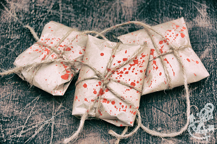 creepy blood splatter parcels